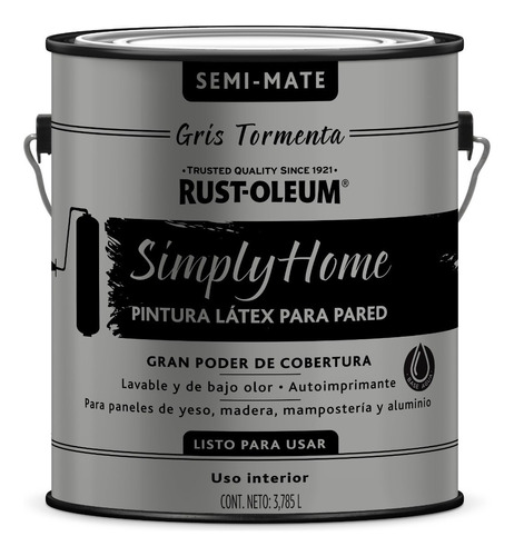 Látex Simply Home Rust Oleum Gris Tormenta Semimate 3,785 Lt