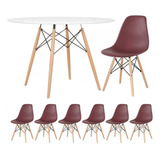 Conjunto Jantar Eames Eiffel 6 Lugares Mesa 120cm 6 Cadeiras Cor Da Tampa Mesa Branco Com Cadeiras Marrom