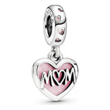 Charm Colgante Corazón Con La Inscripción Mamá Color Rosa