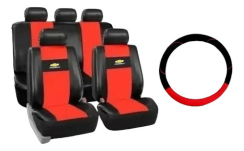 Combo Funda Asiento Roja Spin 7 Asientos Y Cubrevolante Rojo