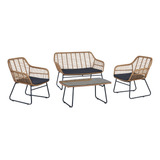 Set Juego De Jardin Patio Balcon 4 Piezas Rattan Natural