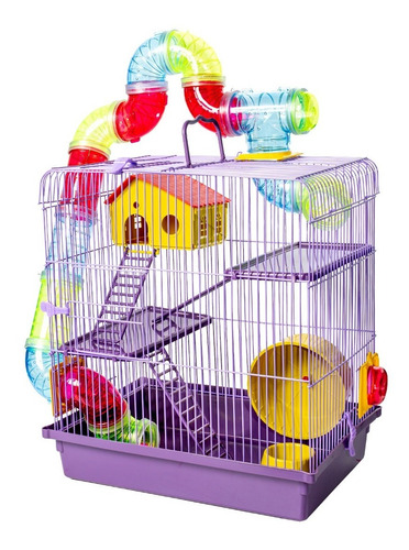 Gaiola Hamster Tubo Super Luxo 3 Andares Jel Plast