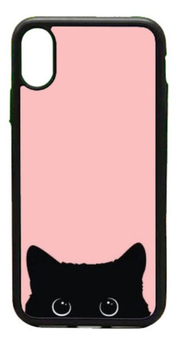 Funda Protector Para iPhone Gatito Negro Rosa