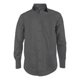 Camisa Guayabera Alforzas Gris Oscuro 2 Bolsillos Hombre