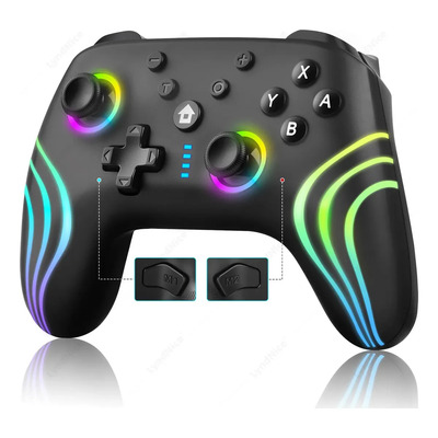 Lyndnice Control Inalámbrico Gamepad Para Nintendo Switch 2/ Lite/ Oled/pc,recargable Joystick Con Rgb De 9 Colores / Vibración Dual / Giroscopio De 6 Ejes / Turbo / Funciones Programables. Negro