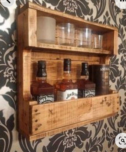 Repisa Cava Mini Bar Madera Vinos Vasos Rústico 