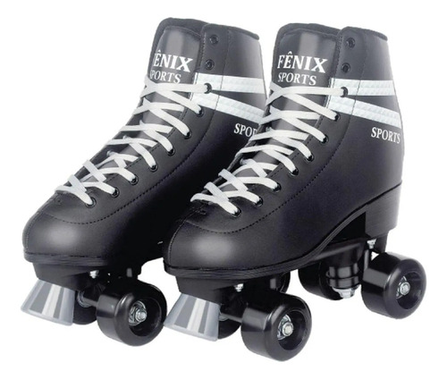 Patins 4 Rodas Clássico Preto Ajustável Quad Roller Skate 