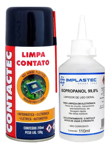 Kit Alcool Isopropilico 110ml E Limpa Contato 210ml Limpeza