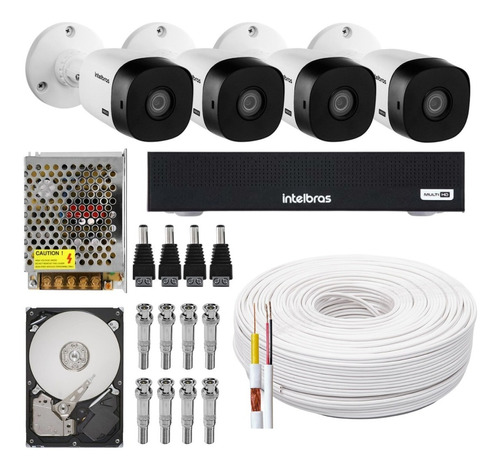 Kit Cftv 4 Câmeras Multi Hd 720p 1mp Dvr Intelbras Mhdx 1104