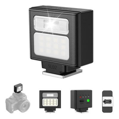 Ulanzi SL02 Mini Flash Speedlite con Luz de Video, GN8 6500K Mini Linterna para Cámaras Canon Fuji Sony Nikon y Otras Cámaras Digitales SLR, 4 Niveles de Potencia Flash de Cámara Speedlite | Envío gratis