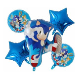 Globo Metálico Sonic Tipo Bouquet 5 Piezas Cumpleaños Fiesta