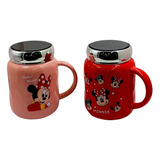 Mug Taza Térmico Con Tapa Espejo De Minnie Y Mickey Mouse 