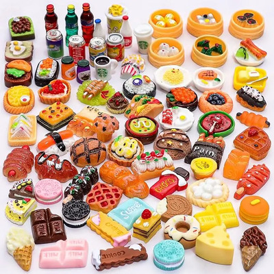 Set De 80 Piezas De Miniaturas De Comida Realistas Para Niños, Juguetes Educativos Y Manualidades - Material No Tóxico, Incluye Bebidas Y Postres Para Casa De Muñecas, Maquetas Y Actividades Sensorial