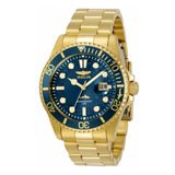 Reloj Pulsera Invicta Pro Diver 30024 De Cuerpo Color Oro, Analógico, Para Hombre, Fondo Azul, Con Correa De Acero Inoxidable Color Oro, Agujas Color Blanco Y Oro, Dial Blanco Y Oro, Minutero/segunder