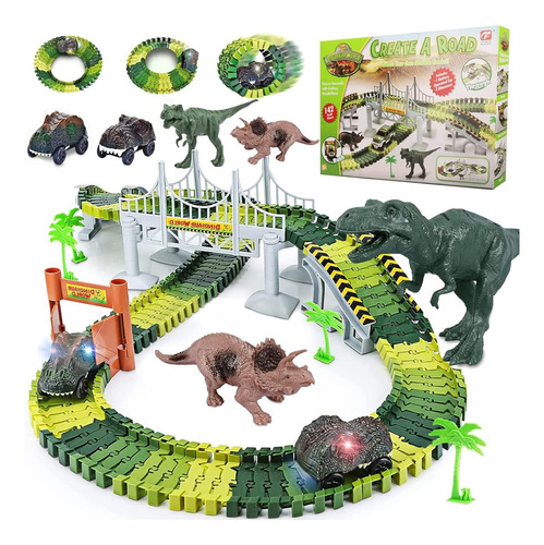 144pzs Pista Carreras Juguete Dinosaurio Felxible Para Niños