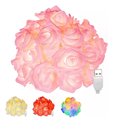 Cadena De Luz Decorativa Led Flor Rosa, 3m 20led Entrada Usb
