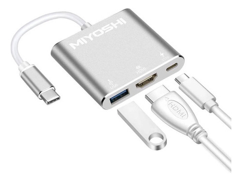 Hub De Adaptador Hdmi Samsung Mhl Usb C 3.0 4k 3 Em 1 Prateado