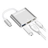 Adaptador Usb C Hdmi Samsung Mhl Cable Hub 3.0 4k 3 En 1 Plateado