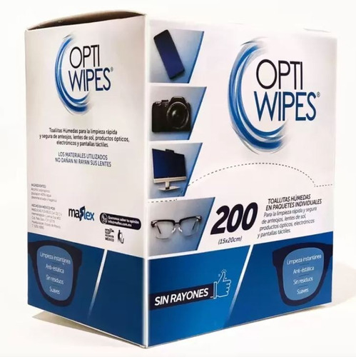 200 Toallitas Húmedas Optiwipes Lentes Cámaras Celulares