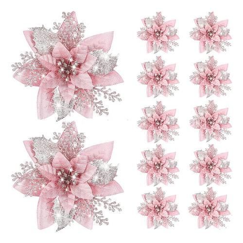 20 Flores Navideñas Artificiales Con Purpurina De 14,5 Cm, M