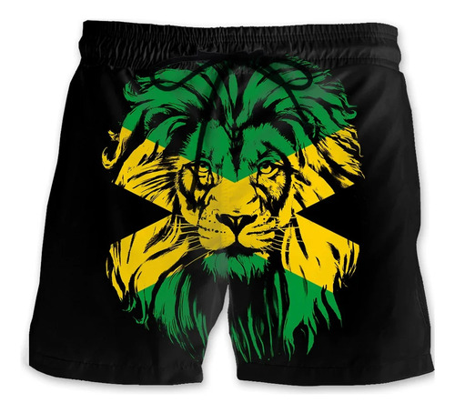 Pantalón Corto Con Estampado 3d Del León De Jamaica