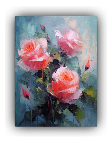 Cuadro Estilo Estilo Óleo De Rosas En Lienzo 40x60cm Flores