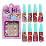 Kit 8 Esmaltes Teen Unicórnio + 12 Unhas Postiças Infantil