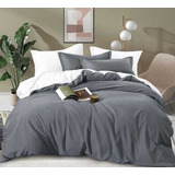 Set Duvet 5 Pzas Gris Liso Blanco Microfibra Doble Color Gris/blanco