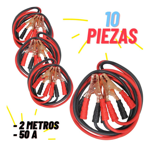 10 Piezas Cables Caimán Para Pasar Corriente 2m Calibre 10