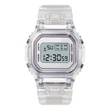 Reloj Digital Luz Led Correa Silicona  Transparente Blanco