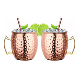 Set 2 Vasos Mug Jarra Para Tragos Moscow Mule + Bombilla