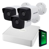 Kit Ip Hikvision Nvr 4 Ch Poe + 3 Camaras 2mp Ip67 + Disco