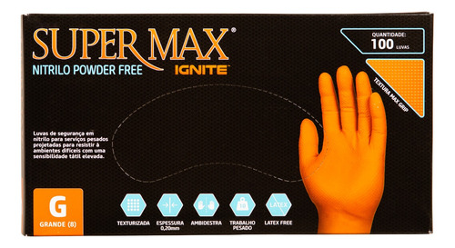 Luva De Segurança Nitrilo Laranja Ignite M - Supermax
