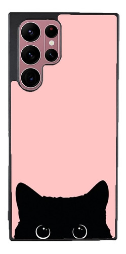 Funda Para Galaxy Gato Negro Fondo Rosa Ojos Cara Orejas