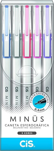 Caneta Esferográfica Cis Minus 0.4mm Extra Fina C/ 5 Cores