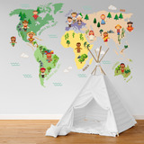 Vinilo Decorativo Infantil Mapa Niños Cultura Mundo