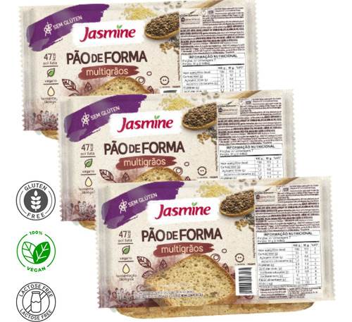 3x Pão Multigrãos Jasmine Sem Glúten Vegano Biológico 350g