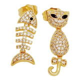 Aretes Pez Y Gato Grande Oro Laminado Huggies De Moda