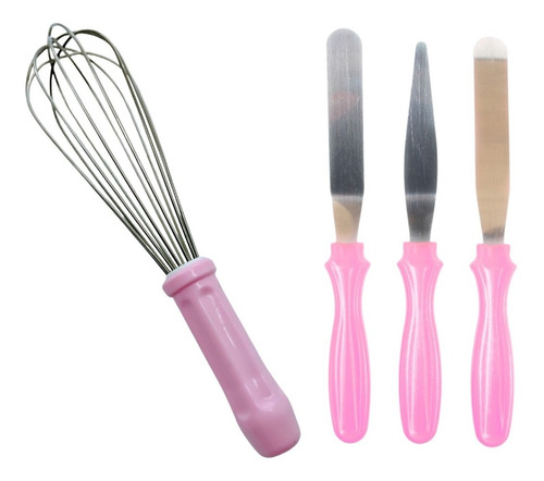 Kit  Espátula Profissional Para Confeiteiro + Fuê Inox Rosa