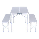 Set Mesa Plegable + 2 Bancos Aluminio Valija Camping Pesca 