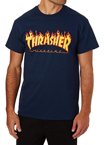Camiseta Con El Logo De Thrasher Flame Azul Marino Xl