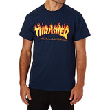 Camiseta Con El Logo De Thrasher Flame Azul Marino Xl