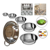 Conjunto 5 Tigela Bowls + Escorredor Alimentos Multiuso Inox