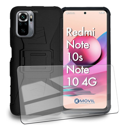 Funda P/ Redmi Note 10s/ Note 10 4g, Uso Rudo Clip + Mica