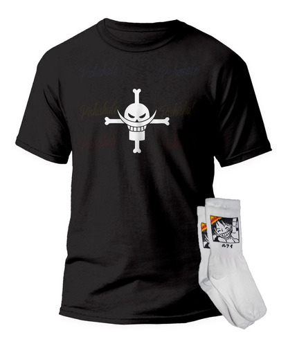 Playera Y Calcetas Anime Luffy One Piece Barba Blanca Cartel