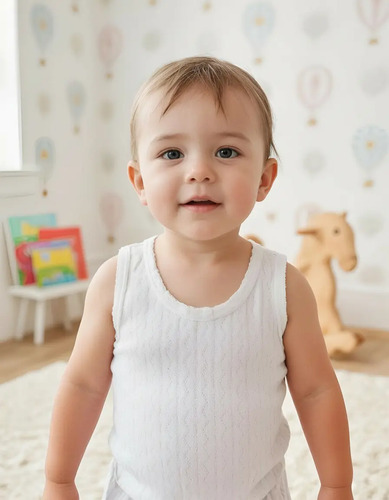 6pz Camiseta Rombo Blanca Algodón Para Bebé