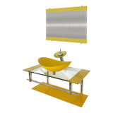 Gabinete De Vidro 90cm Inox Com Cuba Oval Amarelo Jf