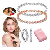 Pulsera De Cristal Para Mujer Plata Blanca Y Oro Rosa,4 Pzs 