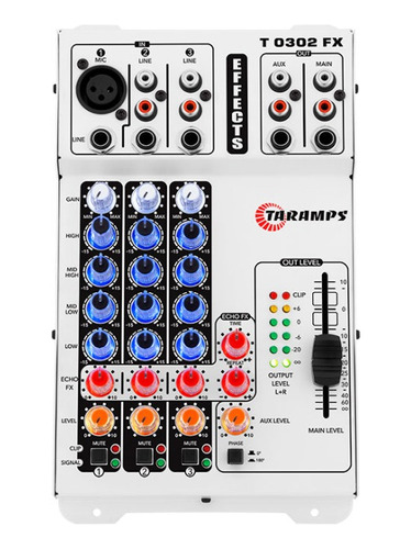 Mesa De Som Taramps T 0302 Fx 3 Canais Colorida C/ Efeitos 