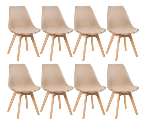 8 Cadeiras Estofada Leda Base Madeira Eames Cozinha Cores
